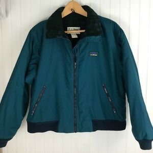 VTG LL Bean Warm Up Jacket Teal Nylon Fleece Med